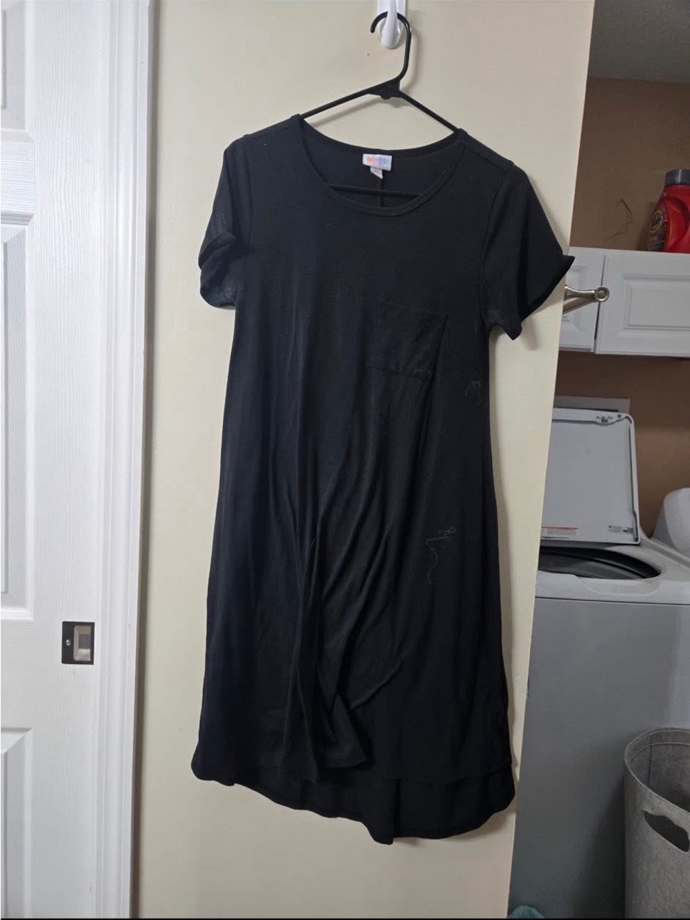 LuLaRoe Black Short-Sleeve Pocket High-Low Mini Dress